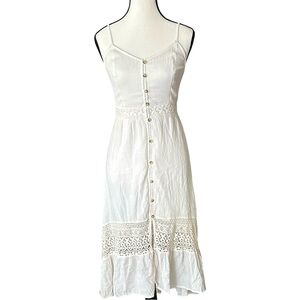 Hollister White Crochet Lace Button-Front Midi Dress Boho Cottagecore S
